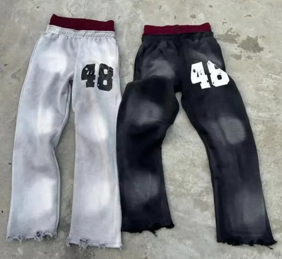 Manufacturer Custom Sun Faded Cut And Saw Distressed Double Waisted Sweatpants