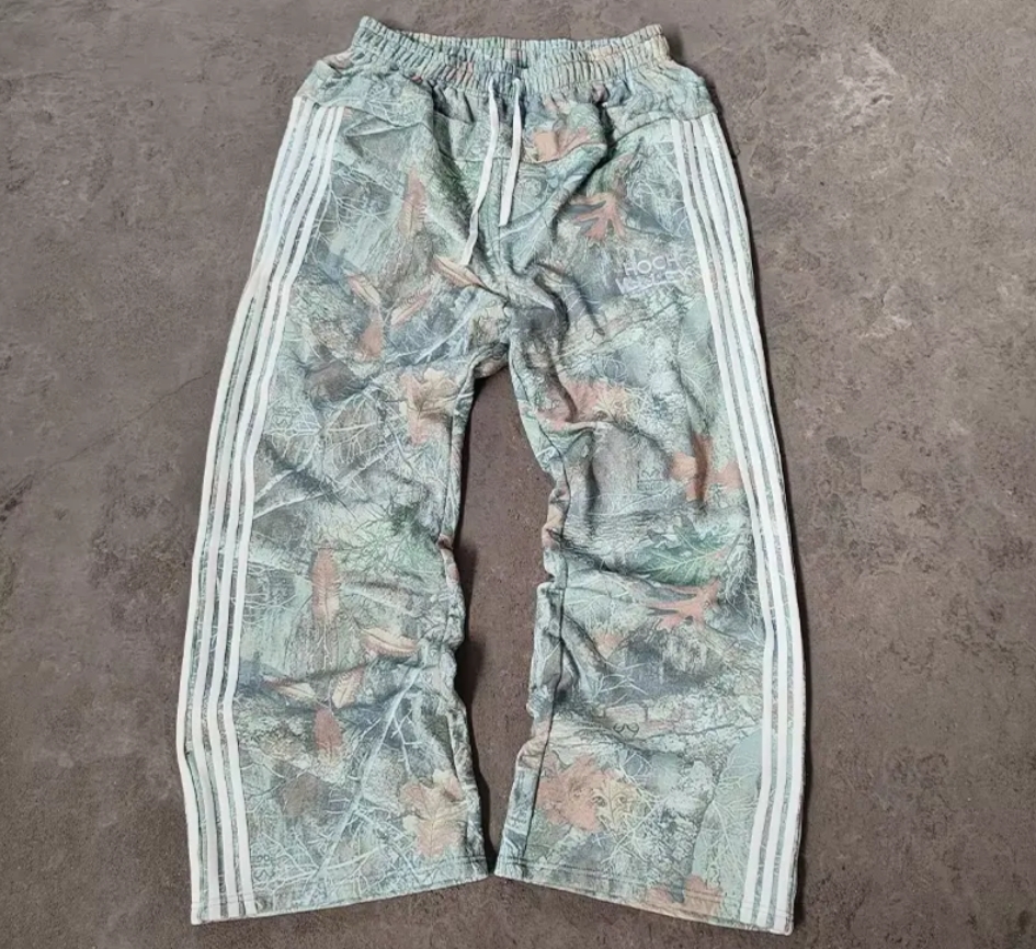 Customized Track Jogger Stripe Wide Leg Real Tree Print Flared Sweatpants