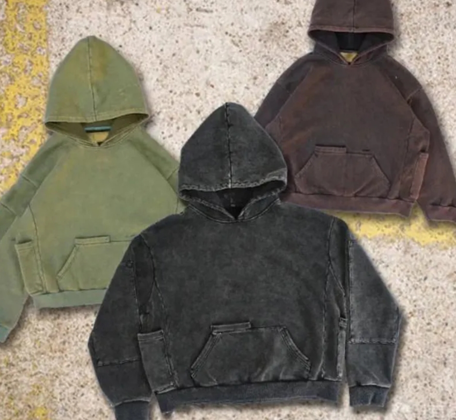 Thick cropped Hoodies Boxy Style Washed Vintage Hoodie wholesale