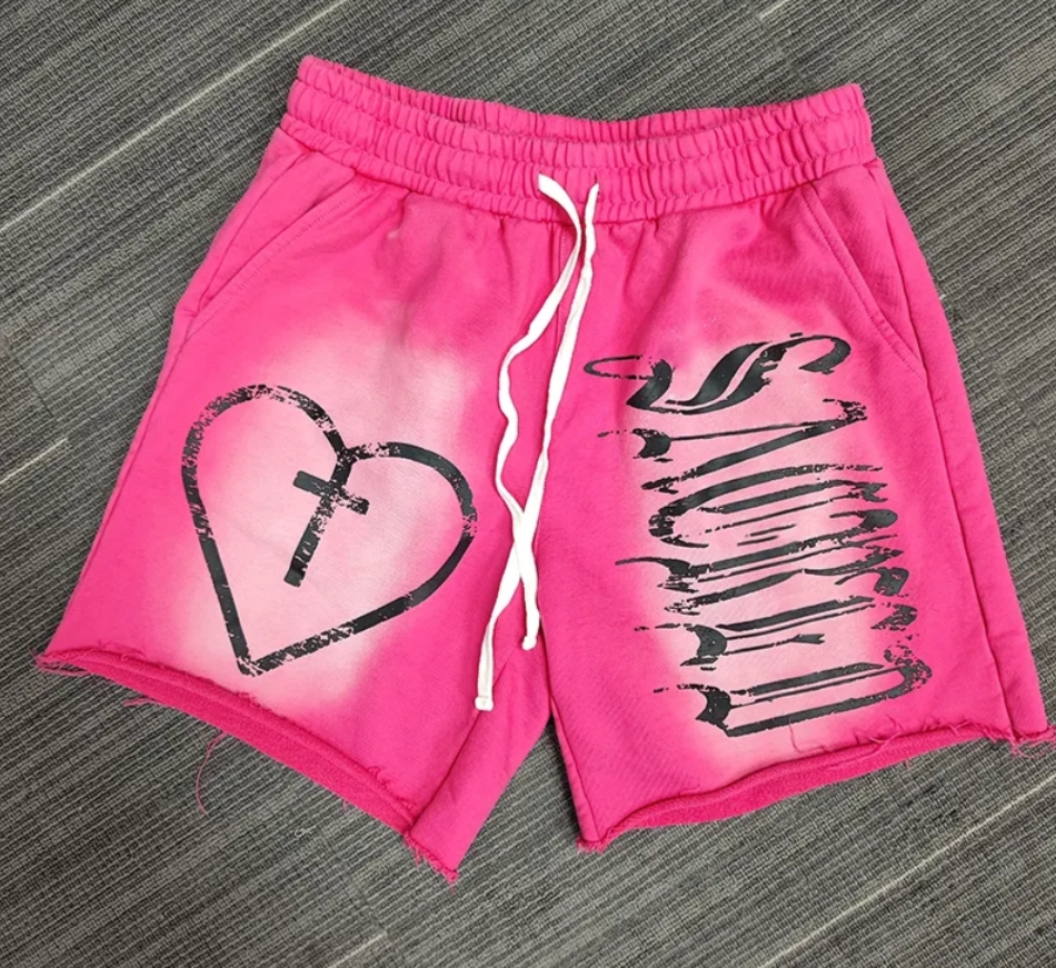 French Terry Shorts Summer acid wash Cotton Printed Shorts wholesale