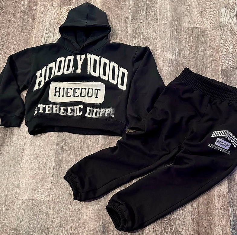 Custom Patch Embroidery Applique Sweatsuits Fleece Hoodies Jogger Sets