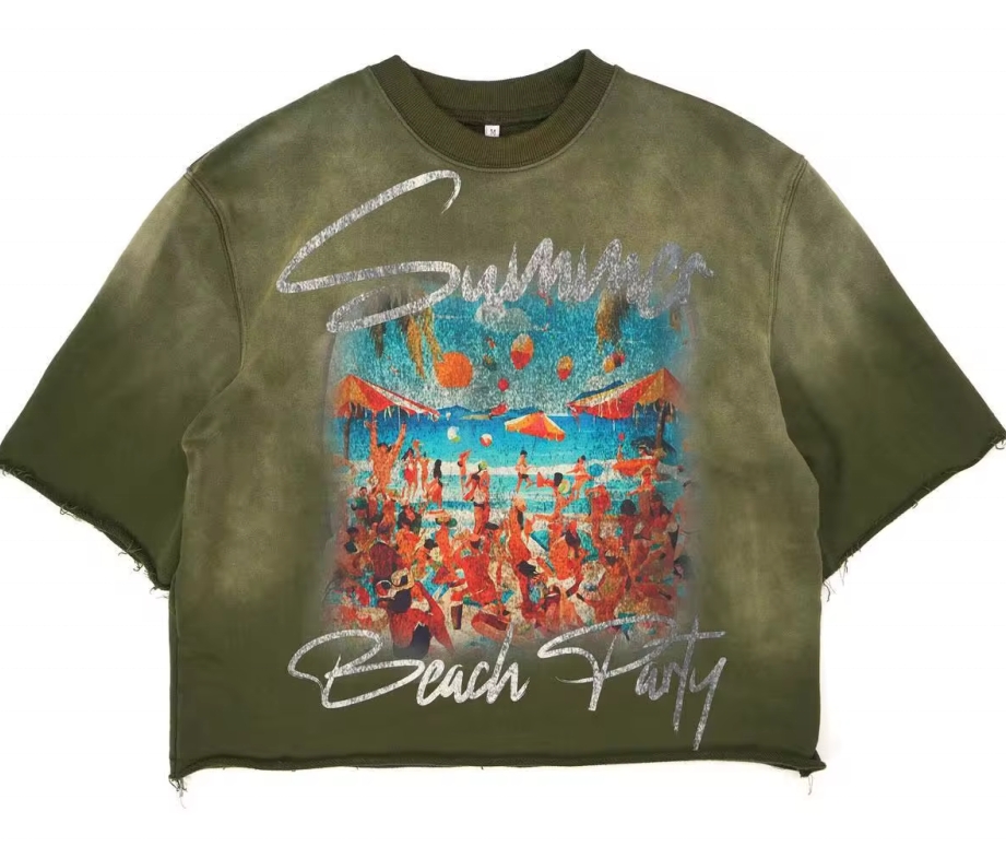 Custom Logo acid Washed Boxy Cropped Cotton T-Shirt wholesale