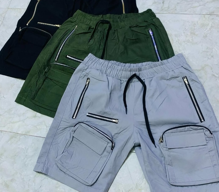 Men's Breathable Woven Cargo Shorts Multi-Zipper Pockets wholesale