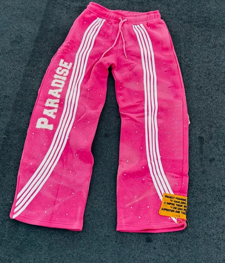 Distressed Patch Embroidery Pants Stripe Raw Hem Pants wholesale