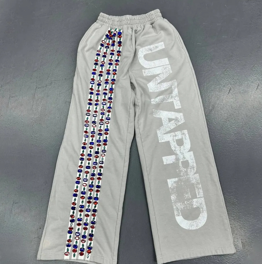 Baggy Pants Luxury Colorful Rhinestones Gemstone Sweat Pant wholesale