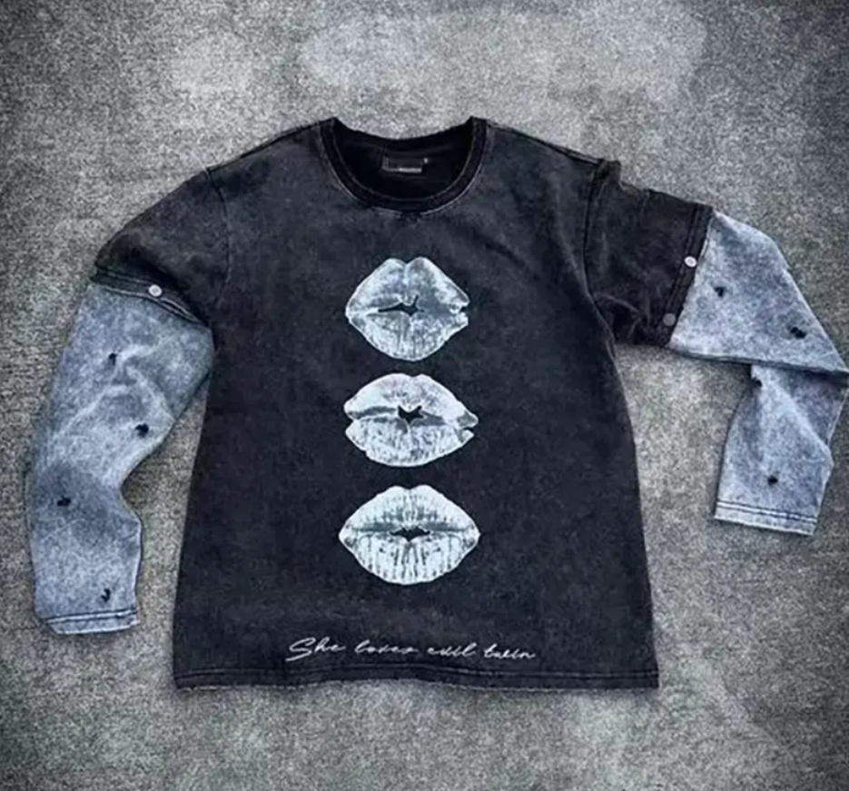 Acid Washed Plain Vintage Casual Long Sleeve Sweatshirt wholesale