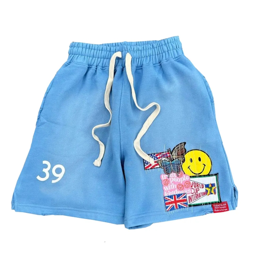 Cotton Puff Printing Patch Embroidery Acid Wash Shorts wholesale